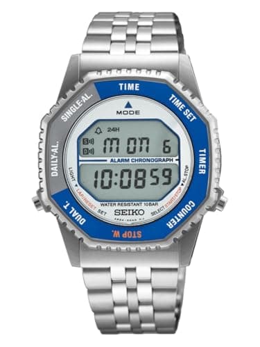 Image of Seiko Men's Digital Watch with Blue and Silver Dial and Silver Strap SMGG21P1