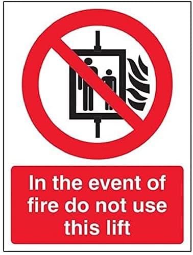 Image of V Safety In The Event Of Fire Do Not Use This Lift Sign - 150mm x 200mm - 1mm Rigid Plastic