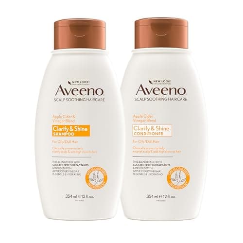 Image of Aveeno Apple Cider Vinegar Shampoo + Conditioner for Balance & High Shine, Daily Clarifying & Soothing Scalp Shampoo for Oil or Full Hair, Paraben & Dye-Free, 12 ml