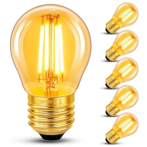 Image of Caldarax Vintage Light Bulb E27 Edison Screw Bulb, 4W LED Filament Equivalent 40 Watt, Antique Style Retro Amber Glass 2200K Warm White, 400LM, AC 220V, Non-dimmable, Golf Ball G45 Bulb, 6 Packs