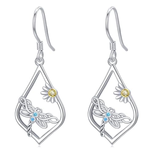 Image of StoryEtain Dragonfly Earrings for Girls Sterling Silver Dragonfly s Dangle Earrings Animal Flower Jewellry Gifts for Children Kid Women