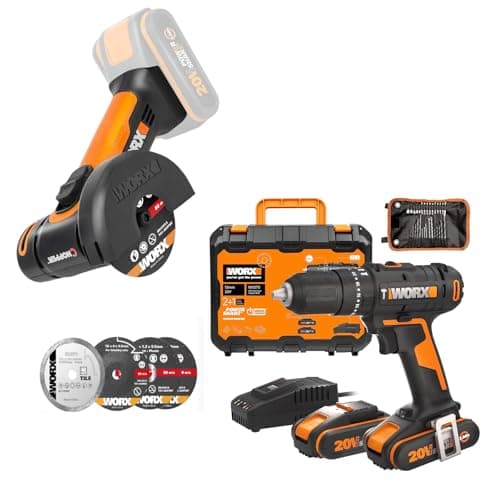 Image of WORX Cordless Combi Hammer Drill WX370 and 20V Mini Cutter WX801.9 Bundle with Battery and Charger