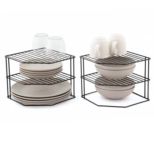 Image of simplywire – 3 Tier Plate Racks – Pack of 2 Kitchen Cupboard Organisers – Black Plastic Coated Steel