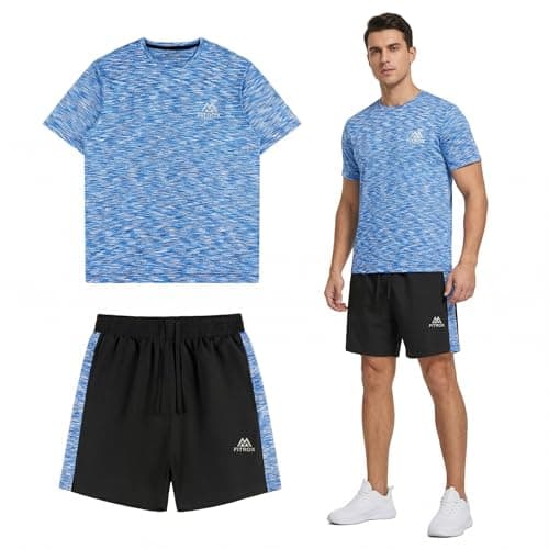 Image of FITROX Men’s 2 Piece Short Set, | Summer Casual T-Shirt |& Shorts Set for Men, Breathable Lightweight, Men Summer Short Set,Casual Sweatsuit (UK, Alpha, L, Regular, Short, Blue)