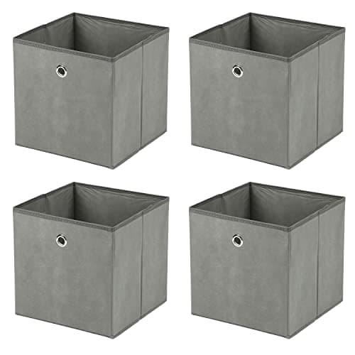 Image of Taylor & Brown Set of 4 Large Foldable Square Storage Cubes, Fabric Organiser Canvas Cube Boxes Collapsible for Home, Bedroom, Nursery Office, Playroom Toys, 30x30x30cm (Grey)