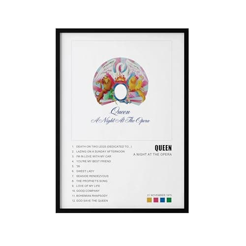 Image of Queen Album Poster, Sheer Heart Attack, Bohemian Rhapsody, A Night at the Opera, Live at Wembley Stadium, Queen Album Wall Art| A4 & A3 | Framed Black (A Night at the Opera, A3 Framed Black)