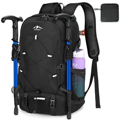 Image of RAINSMORE Hiking Backpack 40L Foldable Lightweight Rucksack for Men Women Water Resistant Large Backpack for Walking Camping Climbing Travelling Black