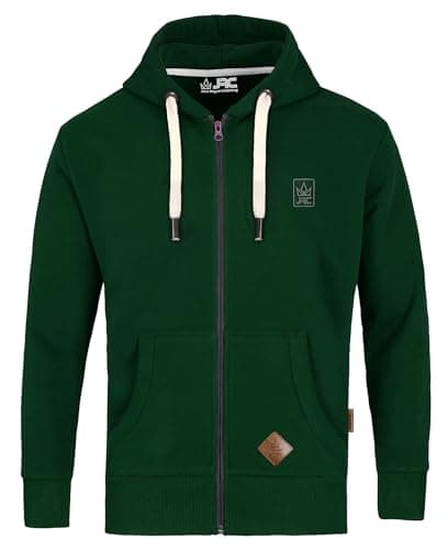 Image of JRC Just Royal Clothing Mens Zipped Fleece Hoodies, Lightweight Casual Zip Up Hooded Sweatshirt Tops with Pockets for Gym & Running (Bottle Green, L)