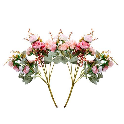 Image of Realjoy 21 Heads Diamond Small Rose Artificial Flowers Artificial Rose Flower Bouquets for Home Wedding Party Decoration 2Pcs (Autumn Diamond Pink)