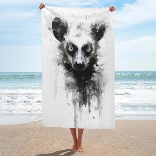 Image of sinyumoney Lemur Beauty Black Ink Beach Towels Adults Lightweight Quick Dry Bathroom Towels Set Travel Essentials for Pool Or Bath 130x80cm