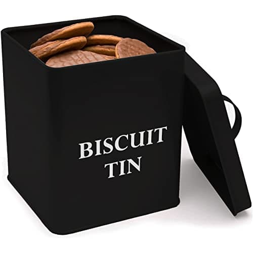 Image of andrew james Biscuit Tin, Metal Vintage Large Biscuit Barrel, Biscuit Jar for Biscuits & Cookies, Snug Fitting Airtight Lid for Fresh Biscuits Tins, Large Biscuit Tin 3 Colours (Black)
