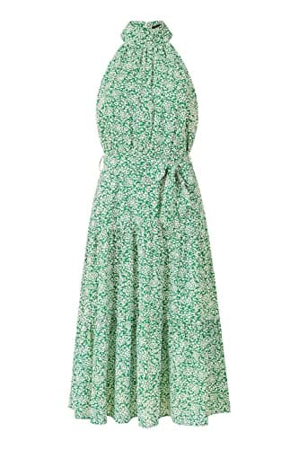 Image of Mela London Mela Green Ditsy Floral Halter Neck Midi Dress 16 Green