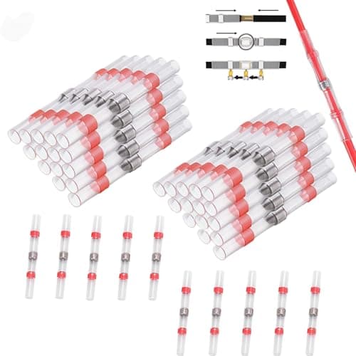 Image of CTRICALVER welded and sealed wire joints, 40 waterproof heat shrinkable butt joints, wire terminals, marine insulated butt joints (red)