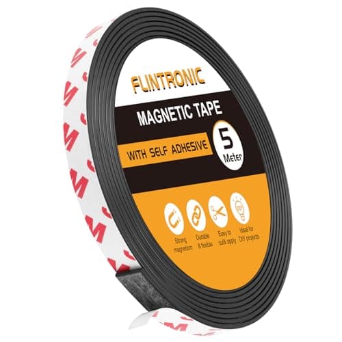 Image of Flintronic 5m Magnetic Tape Self Adhesive, 10mm Magnet Strips for Window Screen/Door Curtain, Magnetic Strips with self Adhesive Backing, Cut and Stick Freely, for Whiteboards, Fridge Organization