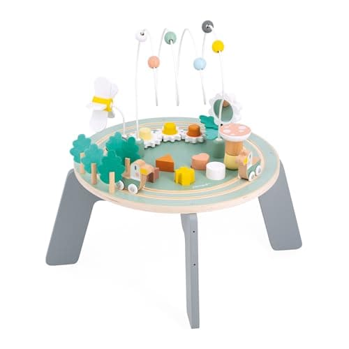 Image of Janod - Sweet Cocoon Wooden Activity Table - 9 Children’s Activities - Early-Learning Toy - Develops Fine Motor Skills - FSC Wood Table - Garden Theme - 12 Months +, J04045