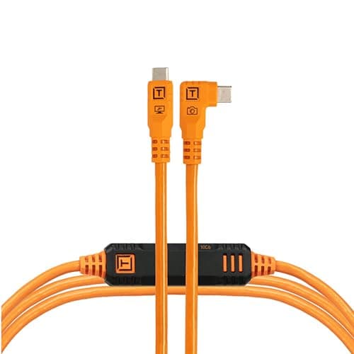 Image of TetherPro Optima 10Gbps Gen 2 USB-C, 15' (4.6m), Straight to Right, High-Visibility Orange