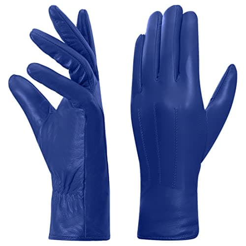 Image of Harssidanzar Womens Leather Gloves, Winter Warm Fleece Lining Touchscreen Vintage Finished GL018UK5,Blue,Size L