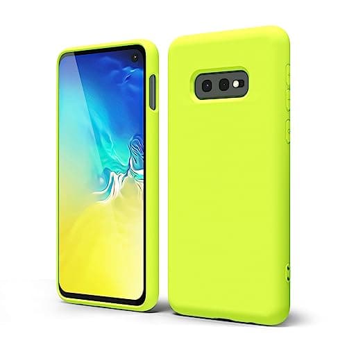 Image of oakxco for Samsung Galaxy S10e Phone Case Liquid Silicone Grip, Fluorescent Bright Solid Color, Cute Thin Slim Soft Rubber TPU Plain Smooth Gel Matte Protective Cover for Women Girl, Neon Green