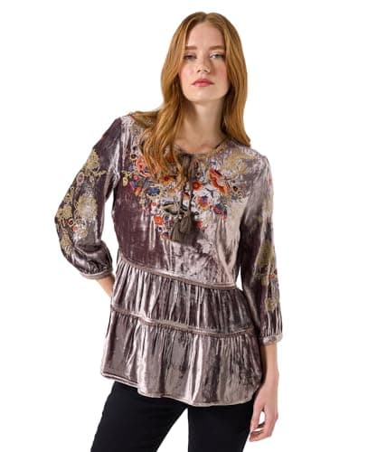 Image of Joe Browns Women's Velvet Embroidered Top, Regular, Grey, UK 12