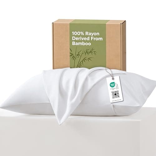 Image of Bedsure Pillow Cases for Hair - 100% Rayon Derived from Bamboo, Cooling Pillowcases 2 Pack with Envelope Closure, Perfect for Hot Sleeper, Gifts for Women, Standard Size 50x75 cm, Pure White