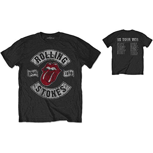 Image of The Rolling Stones Men's US Tour 1978 (Back Print) Regular Fit Crew Neck Short Sleeve T - Shirt, Black (Black Black), Small (Manufacturer Size:Small)