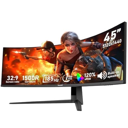 Image of Gawfolk 45 inch Ultra-Wide Curved 1500R Gaming Computer Monitor, DQHD(5120×1440) PC Screen, 185Hz, 1MS, FreeSync, 120% sRGB, Built-in speaker, HDMI2.1 & DP1.4, Wall-mounted compatible 100*100mm-Black