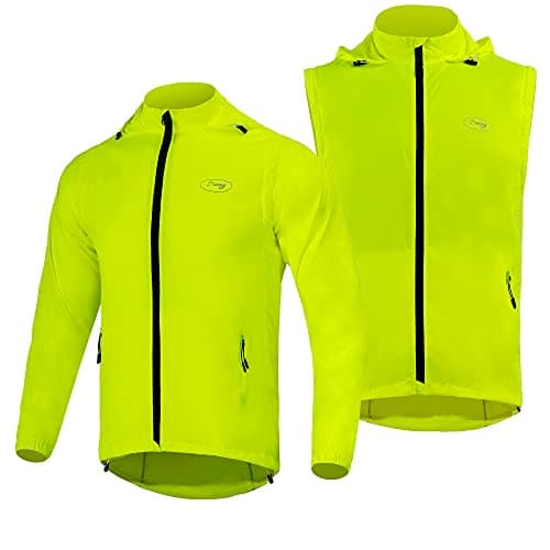 Image of Dooy Men's Cycling Jacket Removable High Visibility Biking Windbreaker(Yellow, M)