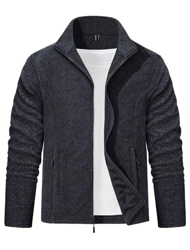 Image of EKLENTSON Winter Fleece Jacket for Men Lightweight Windproof Full Zip Work Coat Outdoor Casual Jacket with Zip Pocket Black,XL