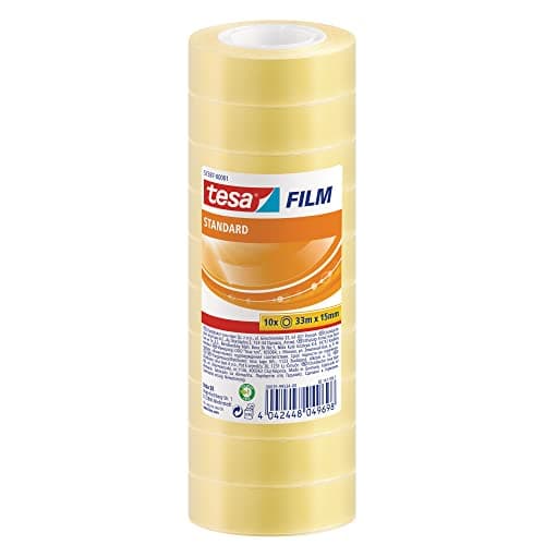 Image of tesafilm standard Self-Adhesive Clear Tape - Transparent Multi-Purpose Adhesive Tape for Home, Office and School, 33 m x 15 mm - Pack of 10