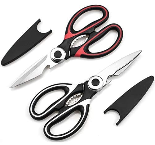 Image of 2 Pcs Kitchen Scissors, Heavy Duty Utility Food Scissor, Stainless Steel Kitchen Shears with Cover, Sharp Cooking Scissors for Meat Chicken Fish Nut Vegetable Herb, Bottle Opener (White & Red)