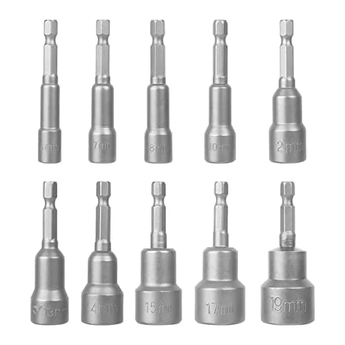Image of CTDMJ Magnetic Hexagon Socket10Pcs, 6-19mm Hex Shank Magnetic Nut Setter Driver, 1/4 Inch Drill Bit Set, Hex Drill Bits Hexs for Electric Screwdriver