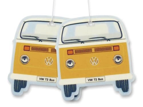 Image of BRISA VW Collection Volkswagen Air Freshener, Room Freshener, Deodorizer for Cars T2 Bus Campervan Motif (Vanilla/Orange/Set of 2)
