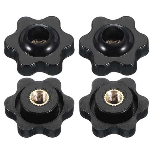 Image of PATIKIL M5 x 25mm Through Hole Knob Nut Screw, 4 Pcs Brass Screw-On Female Thread Knob Plastic Star Knobs Clamping Handles Threaded Hand Knobs Black