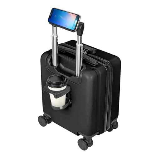 Image of SUNNYNEST 14 Inch Cabin Suitcase Built in Lock Lightweight Carry On with Cup Holderfor Checked Trip ABS+PC Lightweight Hard Shell Luggage with 360°Rubber Spinner Wheels YKK Zipper (Black)
