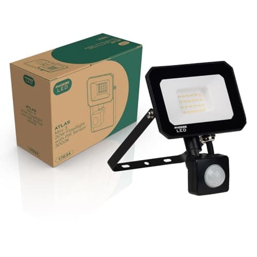 Image of Phoebe LED Floodlight 20W Atlas-Mini PIR Sensor Warm White IP65 Black