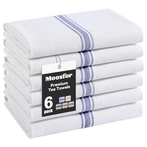 Image of Moosfor 100% Organic Cotton Tea Towels Extra Large, Highly Absorbent Soft Dish Cloths, Lint Free Quick Drying kitchen Towel, Premium Dish Towels for Kitchen, Pack of 6, 38 x 64 cm, Navy Blue
