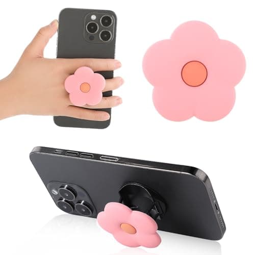 Image of Ouligay Pink Daisy Silicone Mobile Phone Grip Stand, Cute 2d Flower Cell Phone Holder, Collapsible Expandable Cell Phone Accessory For Smartphone Tablet Cell Phone Accessory