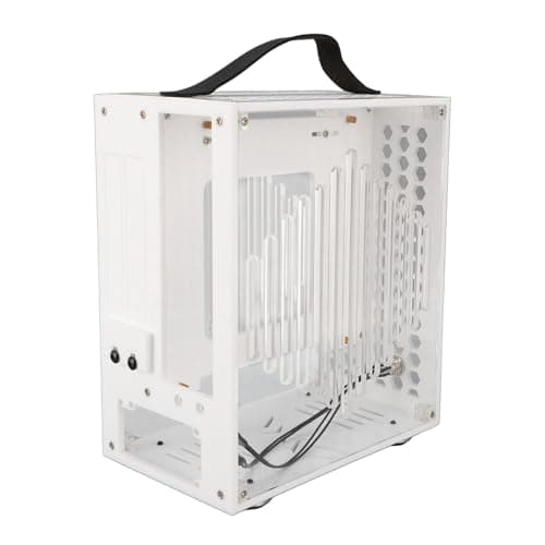 Image of Oytrui Miniature ITX PC Case, Clear Acrylic Portable DIY Desktop Computer Case 23x20.5x12cm with 360 Degree Open Hollow Design, for ITX Motherboard 170x170mm and FLEX Power Supply (White)