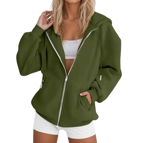 Image of Yinguo Women'S Hoodies, Hoodies For Women Uk Oversized Hoodie Zip Up Sweatshirts Trendy Casual Loose Long Sleeve Crewneck Pullover Comfy Fall Winter Cloth Fashion Ladies Outfit, Green M