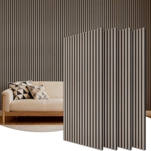 Image of TONOR Wooden Acoustic Wall Panels, 4 Pack 120x60 cm (2,88m²) Wood Panels for Walls as Sound Proofing Panels, Slat Wood Panelling for Decorative Wall Panels, Living Room, Bedroom, Office, Grey