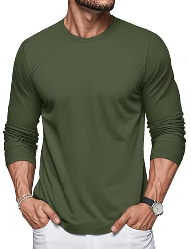 Image of MAGCOMSEN Men's Long Sleeve T-Shirt Cotton Crew Neck T-Shirts Moisture Wicking Breathable Casual Tops,Army Green,XL