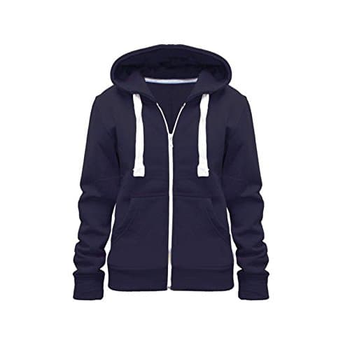 Image of Parsa Fashions Ladies Plain Zip Up Hoodie Womens Fleece Hooded Top Long Sleeves Front Pockets Soft Stretchable Comfortable (Navy/2XL UK-16)