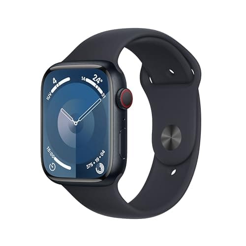 Image of Apple Watch Series 9 [GPS + Cellular, 45mm] Midnight Aluminum Case with Midnight Sport Strap, S/M (Renewed)