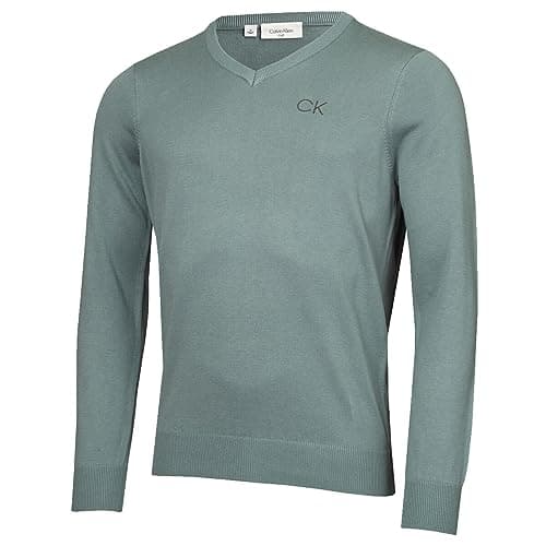 Image of Calvin Klein Mens V-Neck Tour Golf Sweater - Sage - L
