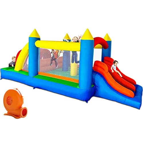 Image of Ballsea Inflatable Bouncy Castle, Kids Bounce House Trampoline Dual Slide, Jumper Play Center with Air Blower for Kids Indoor Outdoor, 4.88 x 2.4 x 1.9m