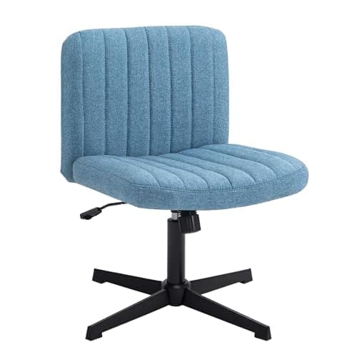 Image of Panana Office Chair for Home Mid-Back No Wheels Fabric Padded Seat Chair Armless Seat Height Adjust Gas Lift Chair (Blue)