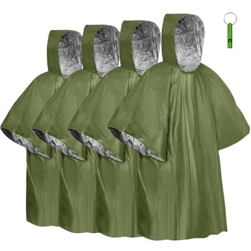 Image of flintronic Emergency Survival Rain Poncho, 4 Pack Thermal Emergency Raincoat Poncho, Emergencys Insulation Blanket for Heat Retention and Rain, Reversible Foil Blanket for Emergencys Or First Aid