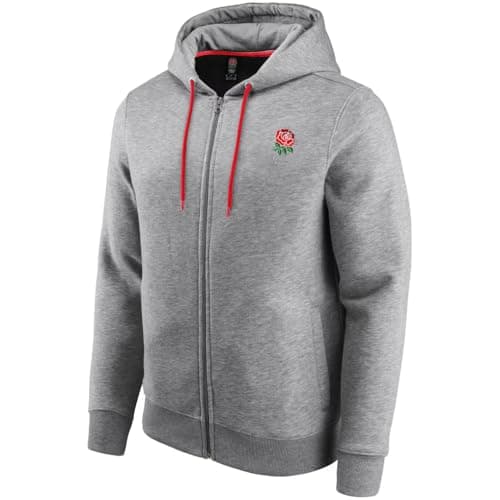 Image of Beyond Happy England Rugby Full Zip Hoodie - Navy or Grey Official England Rugby Hoodie - Adults 80% Cotton (UK, Alpha, L, Regular, Regular, GREY)