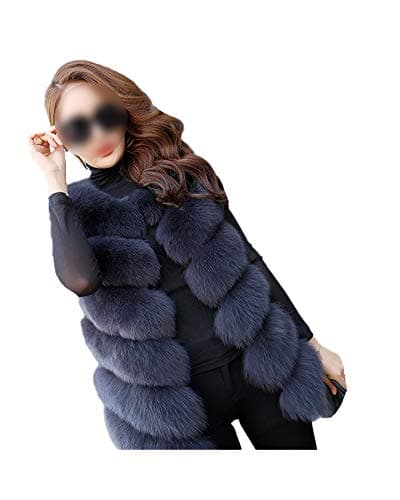 Image of Women's Faux Fur Gilet Jacket Sleeveless Vest Coat Winter Bodywarmer Soft Fluffy Waistcoat Winter Warm Long Cardigan Outwear Parka with Fur Navy Blue-2 M