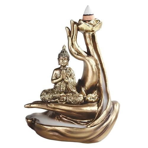 Image of ICE ARMOR 5.5" H Bronze Buddha Backflow Incense Burner Statue Sculpture Ornament Decoration Home/Room Decor Ideas for Housewarming, Holidays and Birthdays Great Collectible Addition